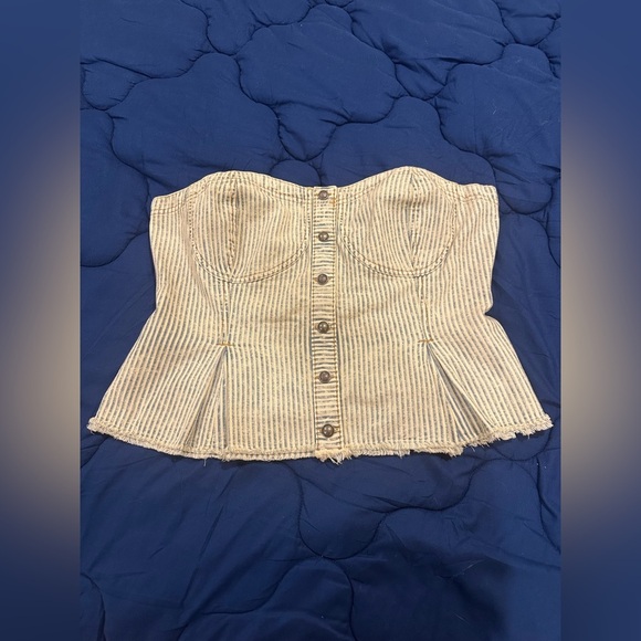 PILCRO XL Anthropologie Denim Sleeveless Corset Crop Tube Top  Club Biker Edgy - Picture 4 of 16